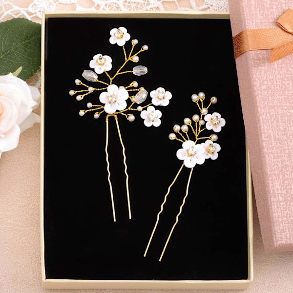 Bröllopshårnålar Silver Sparkly Rhinestones Pärlor Blomhårnål Brudhårprydnader Gorgeous (Guld)