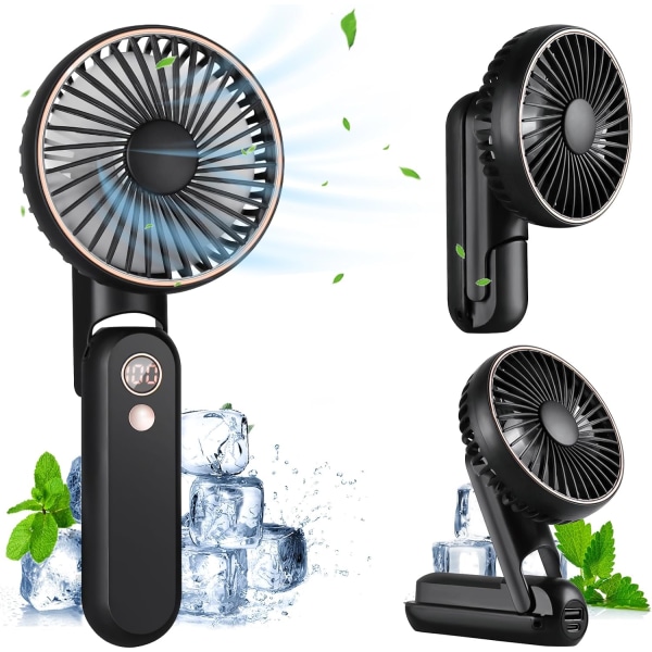 Handheld Fan,5 Speeds & 180°Foldable Portable Hand Held Fan with 3500mAh USB Rechargeable Battery,Mini Personal Pocket Fans with Digital Display