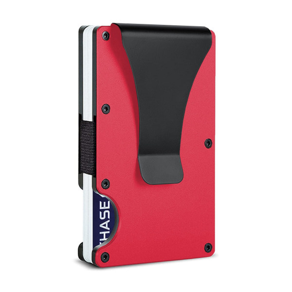 Minimalistisk metallplånbok med pengarklämma - Smal kreditkortshållare i aluminium RFID-blockerande framfickor för män och kvinnor (röd)