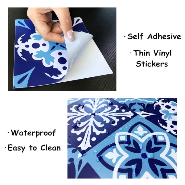 20 stk. blå og hvide marokkanske flisemærkater, vægfliser i køkkenet til badeværelset. Skræl og klæb på fliseoverførselsdæksler (15 cm x 15 cm)