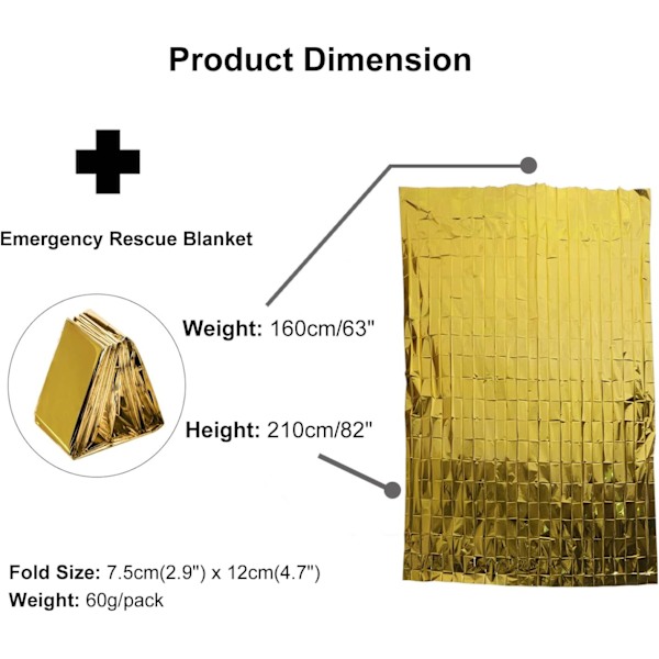 10-pack 210x160cm Extra Stora Nödblanketter i Folie Guld Vattentät Mylar Överlevnadsfolie Varma för Camping Vandring Ryggsäck Första Hjälpen-kit 160*210cm