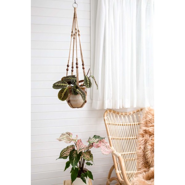 Macrame hängande korg Boho dekorativ bomullsrep blomkrukahållare hängande korg växter för inomhus utomhus tak balkonger dekoration, 89cm
