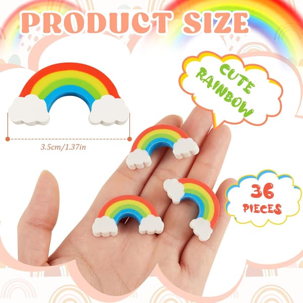 36 stk. regnbuegummi viskelæder mini farvede søde skyviskelædere små nyhed funky gummi (3,5 cm)