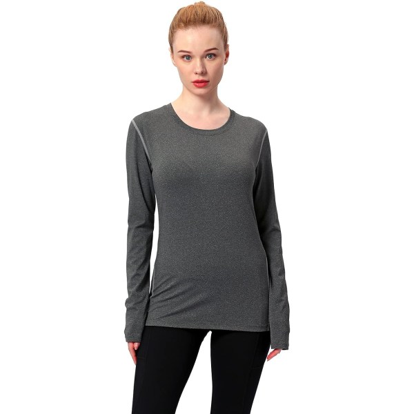 Naisten kompressiopaita Dry Fit pitkähihainen juoksu Athletic T-paita harjoitustopit, iso 2 pakkaus (harmaa+punainen)