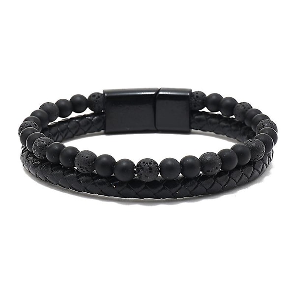 Naturligt vulkaniskt stenlegering läderarmband för män Äkta ko-läder flätad magnetisk spänne armband Armband Present till par