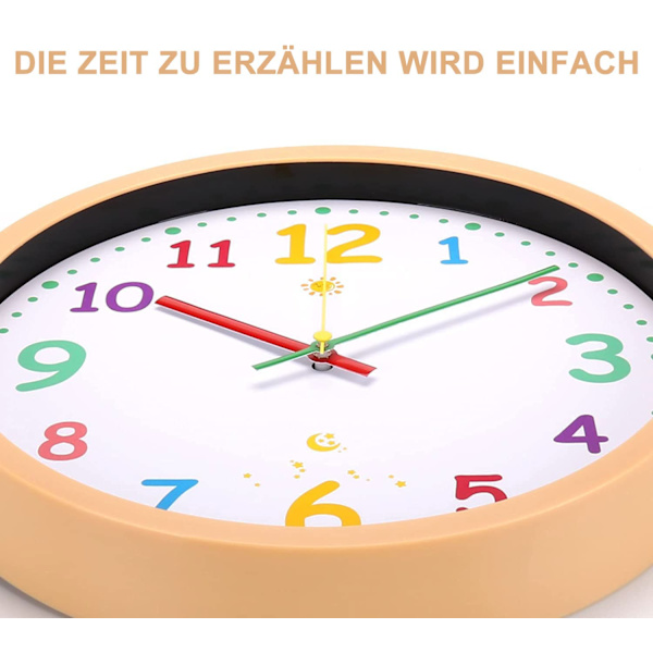 30 cm barneveggklokke, stille, ikke-tikkende batteridrevet dekorativ klokke, fargerike, lettleste veggklokker