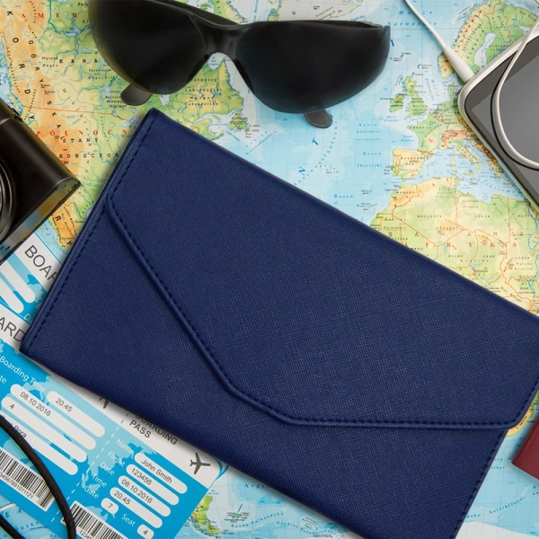 Flerbruks reiselommebok, RFID-blokkerende reiselommebok Passholder, dokumentorganisator passdeksel for pass, kredittkort (mørkeblått)