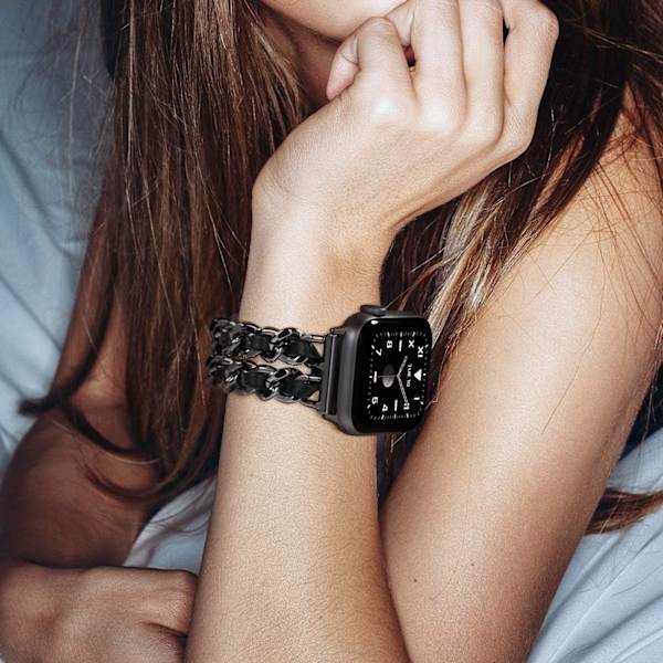 Kvinners metallrem kompatibel med Apple Watch 38mm 40mm 41mm, rustfritt stål lenkearmbånd for iWatch Series black 38/40/41MM