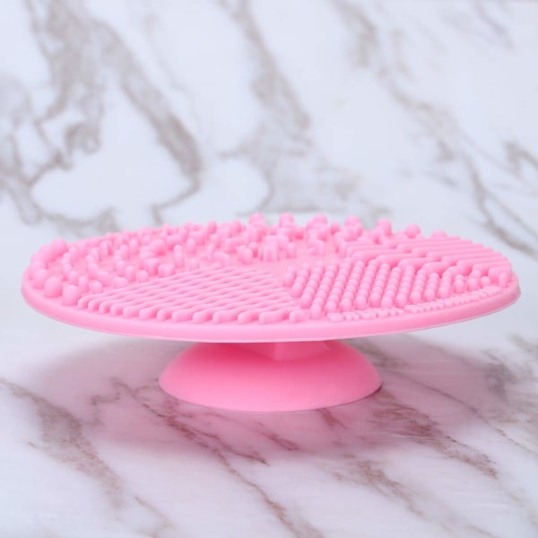 Harjapuhdistustyyny, silikoninen pyöreä meikkiharja, hankausmatto Kosmeettinen puhdistustyyny Kannettava pesutyökalu imukupilla (vaaleanpunainen)