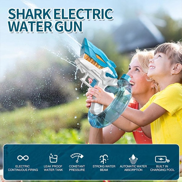 Elektrisk vandpistol fra Shark, automatiske vandsprøjtepistoler legetøj, vandkamp legetøj til sommer svømmepølfest strandfest, blå