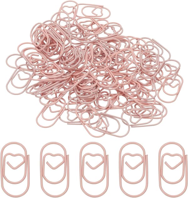 1x0,4 tommer mini binders, 80 stk metall hjerte binders bred sterk holdbar liten søt bulk, rosa pink
