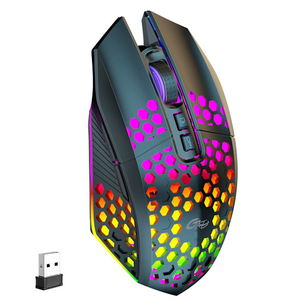 Trådløs spillmus Lett oppladbar USB-mus med 8 taster Tilbake-til-skrivebord-knapp 3 justerbare DPI-nivåer 4 moduser for datamaskin PC black