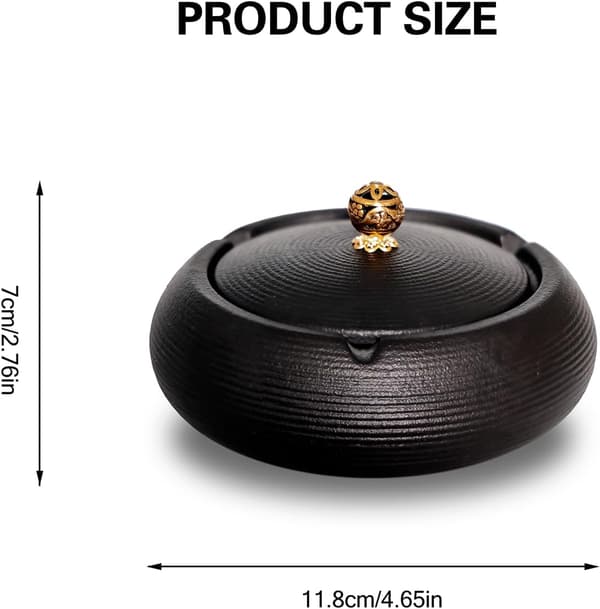 Keramisk udendørs askebæger med låg, Zen sort, 11,8 cm, sort black