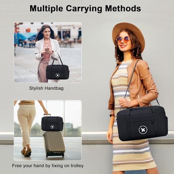 Ryanair Kabinbag 40x20x25 Reise Duffel Bag  Foldbar Undersete Kabinbag Vanntett Weekendbag Lett Håndbagasje Bag black