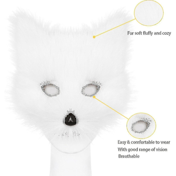 Konstgjord Pälsräv Svans Katt Varulv Cosplay Kostym Set Plysch Mask Fluffiga Tassar Handskar Halloween Jul white