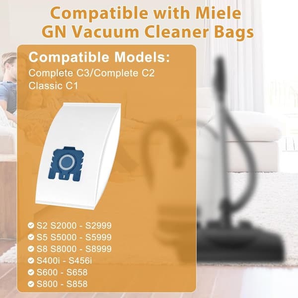 Ersättningsdammsugarpåsar 10-pack vit ABS+fibertyg kompatibel med Miele GN för Classic C1, Complete C2 C3, S2 S5 S8