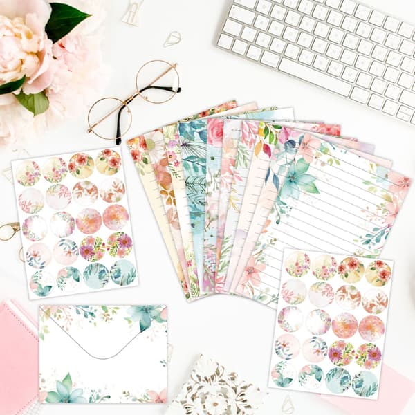 Blommigt brevpapper och kuvertset - 160 delar