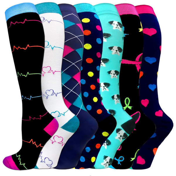 Kompressionsstrømper til kvinder og mænd 20-30 mmhg knæhøje sokker - Bedst til løb, amme, vandreture, restitution og flyvning (11-flerfarvede 1-1 g, Stor-X-Large)