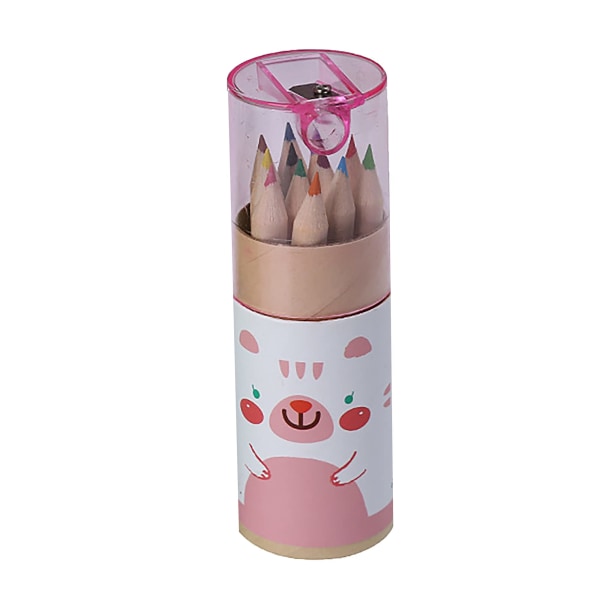 12 värillistä set, söpöt tähtikuviotyttö-kynäpiirustuskynät, värikynä (vaaleanpunainen karhu)