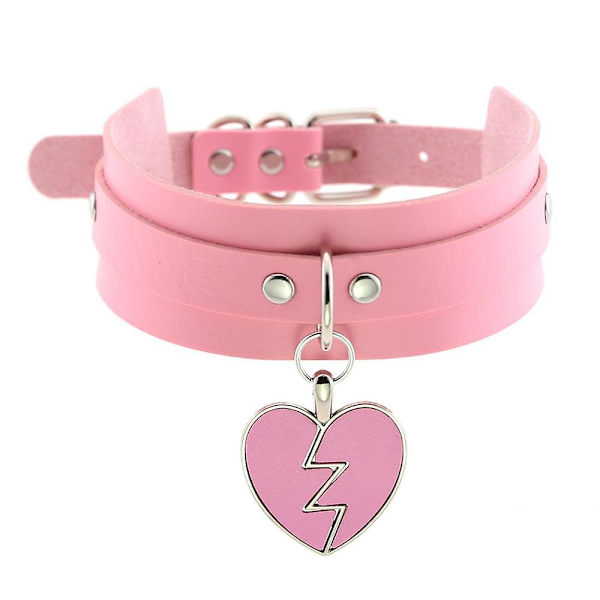 Punk Heart Choker Halsband Goth Mode Halsband Kawaii Läder Choker Kvinnor Flickor Rock Harajuku Emo Gotisk Smycken pink
