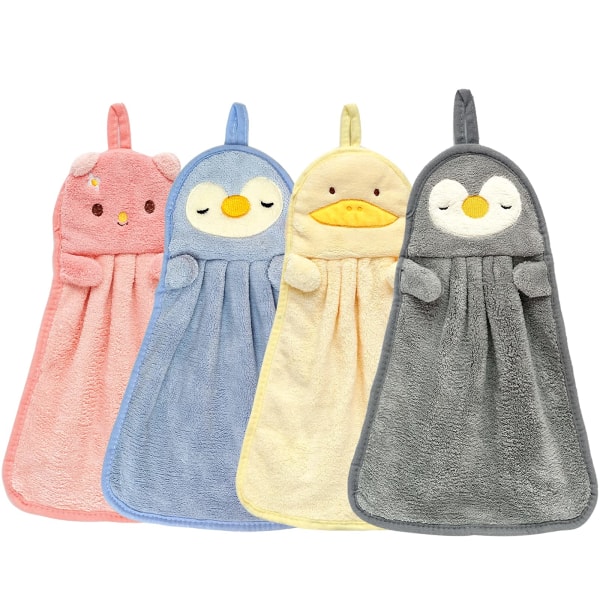 4 förpackningar Söta handdukar - Ultratjocka handdukar för barn badrum tecknade djur Mikrofiberabsorberande handdukar för kök