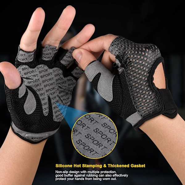Fitnesshandskar, Andningsbara Träningshandskar, Tillverkade av Mikrofibertyg, Halkskyddande Silikonkudde Handflatsskydd och Extra Grepp, Unisex