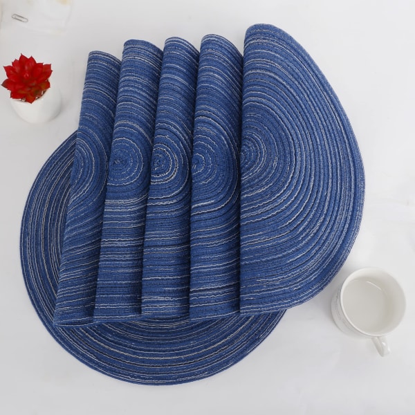 Runde flettede bordbrikker, runde dekkebrikker, pakke med 6, bomullsservietter, vaskbare, varmebestandige, 37 x 37 cm (blå)
