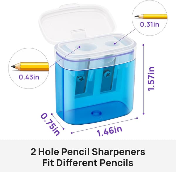 Pennvässare med behållare, 4 st, dubbla hål, blå | Manuell vässare med lock (1.8,4,4cm) 4pcs blue
