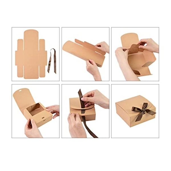 12-pack fyrkantiga presentförpackningar, 16,5 cm x 16,5 cm x 5 cm, enkel montering, vit låda med rosettband white