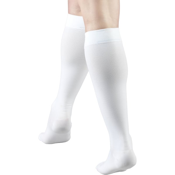 30-40 mmHg kompressionsstrumpor för män och kvinnor, knähöga, slutna tå, vita, stora