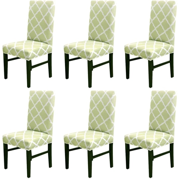 Cover Set om 6 Stretch Spandex Kort Cover Avtagbart stolskydd Sätesöverdrag (grön+vit)