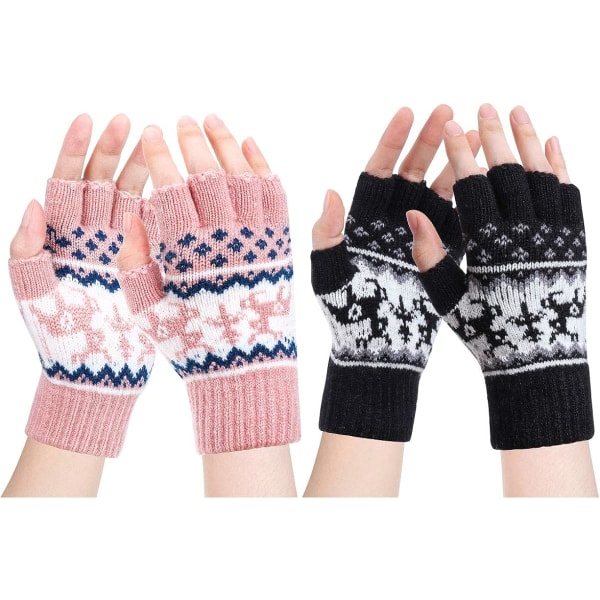 Fingerløse hansker - Varme vinterhansker for kvinner Halvfingervotter Strikkehansker Ullvotter for kaldt vær Vindtette