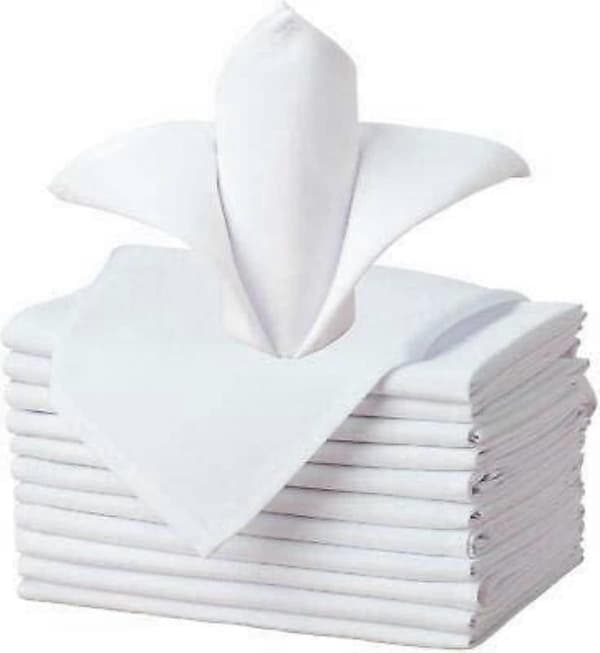 12 x Hvide Bomuldsservietter Bordlinned Middag 100% Egyptisk Bomuld Hotel Bryllup 250 TC (41 x 41 cm)