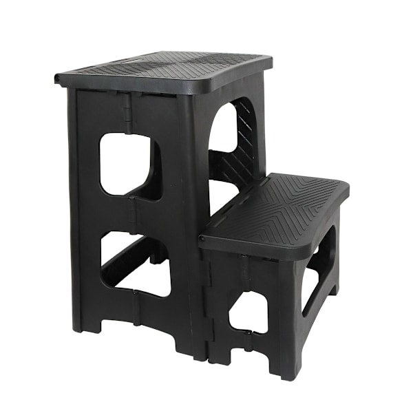 Kaksiportainen taittuva jakkara, liukumaton kannettava jalkatuki, kaksinkertainen korkeus 21 cm ja 42 cm, 150 kg (musta)