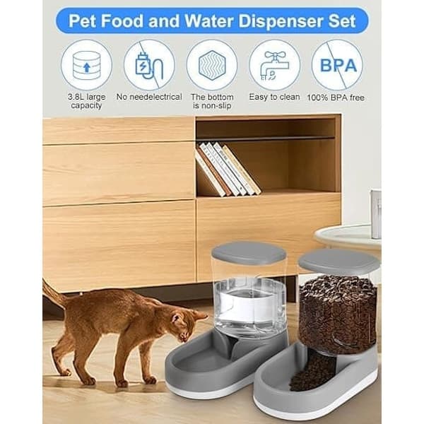 Automatisk foder- og vanddispenser til hunde/katte, 2 × 3,8 l, selvfyldende skåle til små til store kæledyr blå blue