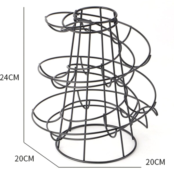 Æggedispenserstativ Spiraldesign Metal Æggeskelter Fritstående Wire Kyllingeæg Opbevaring Organizer Display Holder Sort