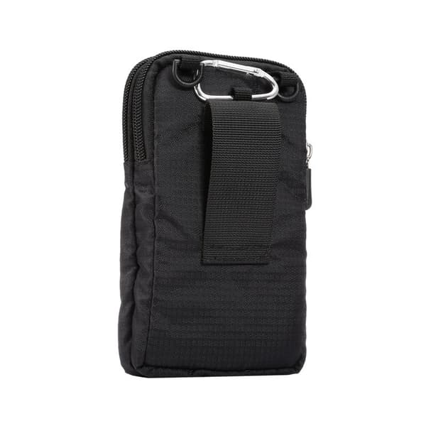 Universal Plaid Canvas Taljebælte til iPhone 11 Samsung Huawei Mobiltelefon Taljebælte Hængetaske (Sort)
