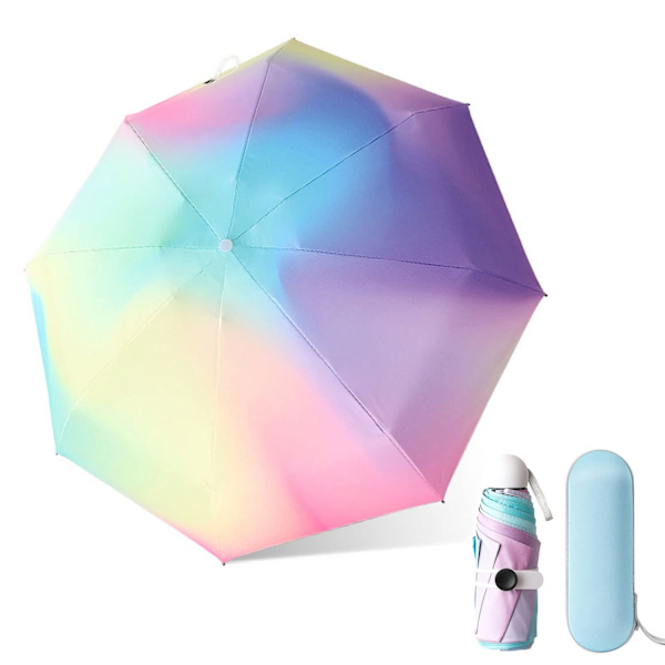 Sammenfoldelig rejse paraply mini paraply UV-beskyttelse solrig regn paraply med kapselboks 8 ribber hurtigtørrende og let