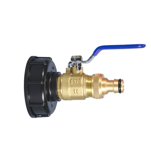 IBC tankadapter med 6-fin dobbelt han messing kugleventil og 1/2 tomme messingdyse til industri, landbrug, transport, ABS+messing