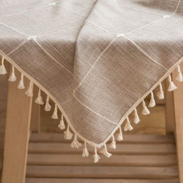 Pöytäliina Puuvilla 140x220 Suorakulmainen Pestävä Pöytäliina Pellava Pöytäliina Elegantti Pöytäliina Pyyhi Puhdas Pöytäliina Tupsuilla Kotiin Keittiöön