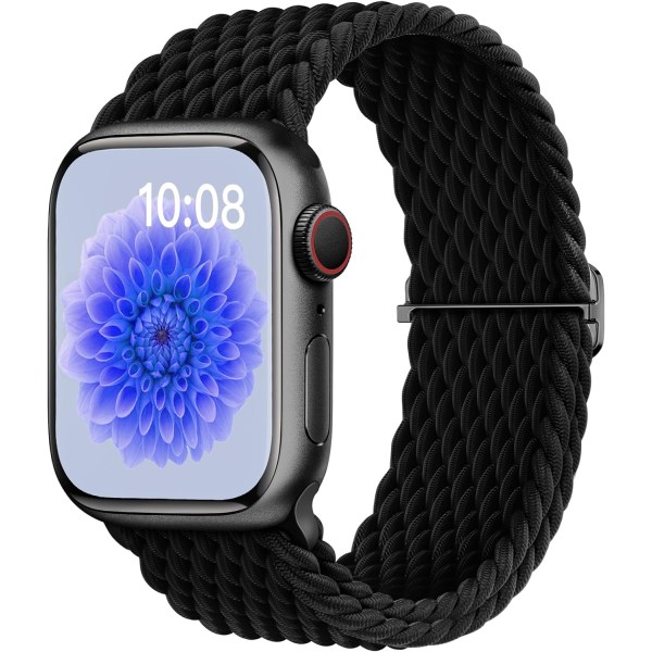 Punottu ranneke yhteensopiva Apple Watch -rannekkeiden kanssa 42mm 44mm 45mm 49mm Säädettävät pehmeät joustavat elastiset rannekkeet yhteensopivat iWatch-sarjan kanssa black 42/44/45/49MM