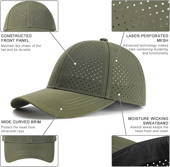 1 stk. justerbar performance solbaseballkasket til mænd, åndbar snapback laserperforeret mesh-hat, grøn. green