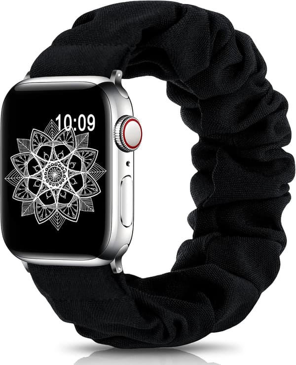 1 stk. mykt, trykt elastisk solo loop-bånd til Apple Watch (38/40/41mm), egnet for kvinner; lengde: S (135–240mm), svart. S-38/40/41mm