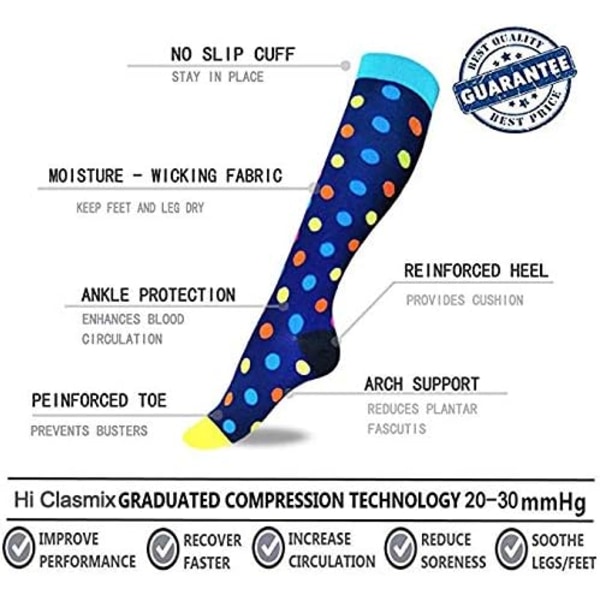 Kompressionsstrømper til kvinder og mænd 20-30 mmhg knæhøje sokker - Bedst til løb, amme, vandreture, restitution og flyvning (11-flerfarvede 1-1 g, Stor-X-Large)