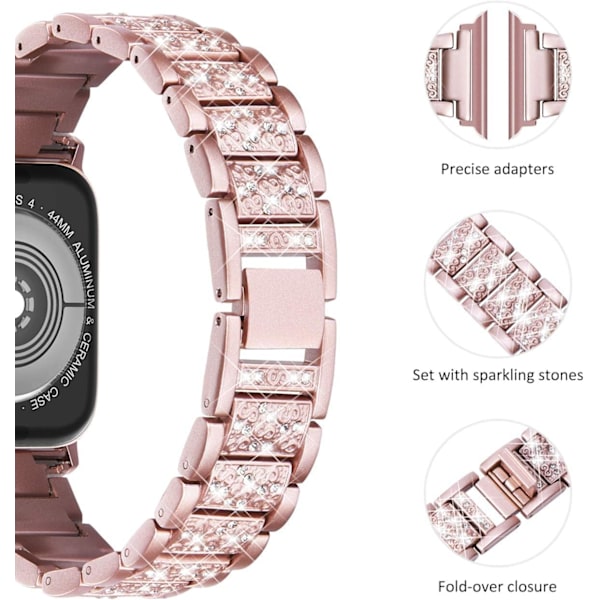 Yhteensopiva Apple Watch -rannekkeen kanssa 42mm 44mm 45mm, naisten kimalteleva bling-kristalli ruostumattomasta teräksestä valmistettu linkkirannekorun vaihtoranneke iwatch-sarjalle pink 42/44/45/49MM