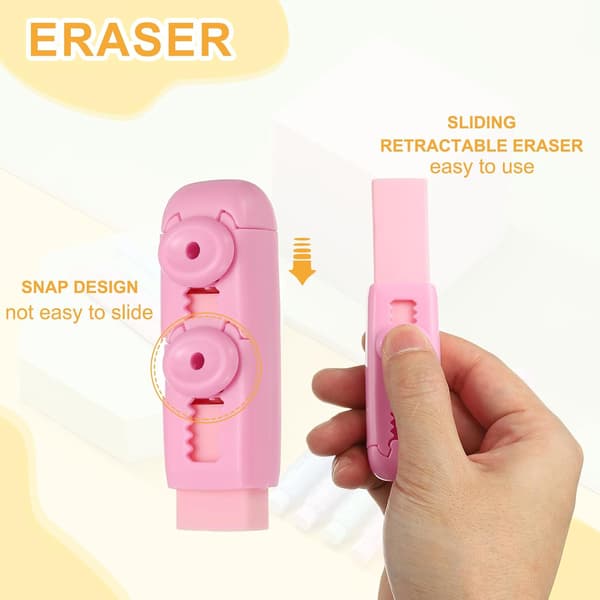 5-pak viskelædere, skydende udtrækkeligt viskelæder, tryk-træk, søde blyantviskelædere, bløde store nemme, pink (8*2,5 cm) pink