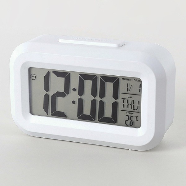 Digital väckarklocka vid sängkanten, LED-displayklockor med justerbar snooze för hemmakontor i sovrummet (Vit)