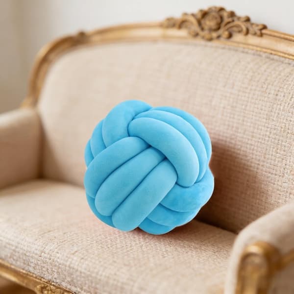 1 stk knutet ballpute, knutet pyntepute til sofa - myk dekorativ pute, rund (blå, 20 cm) blue