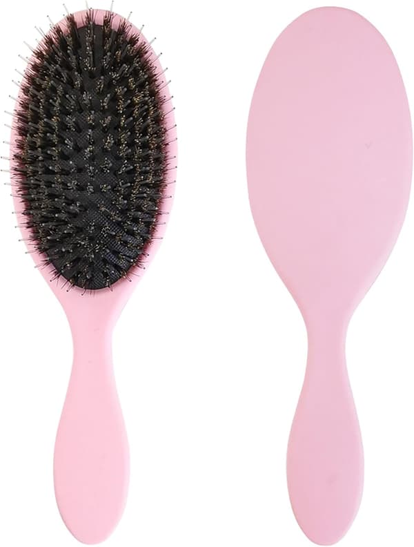 1 stk. flokebørste og villsvinbørste - Definerende hårbørste, polstret base, våt/tørr bruk, vanntett, ergonomisk, rosa pink