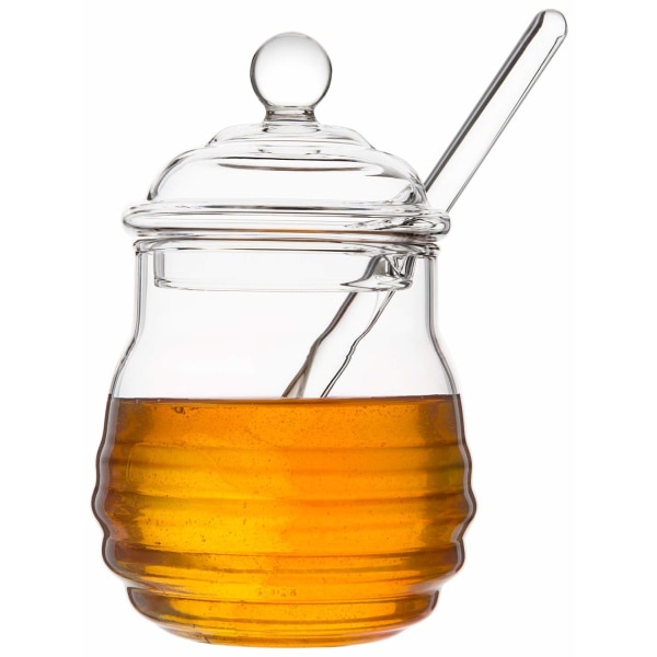 Honningkrukke av glass med Dipper Transparent honninggryte 265 ml, 9 unser